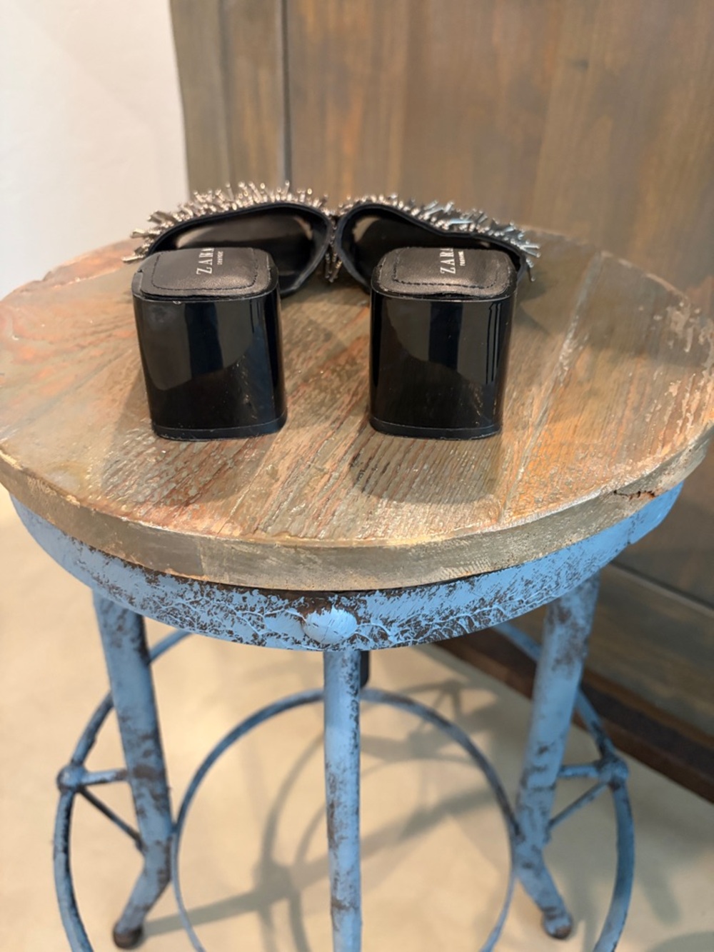 ZARA Black Slide Mules with Silver Spike Embellishment - Picture 2 of 4